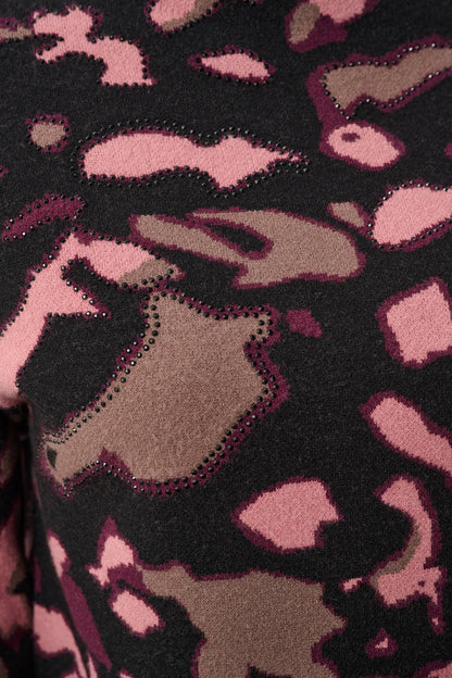 Abstract Print with Rhinstones Sweater