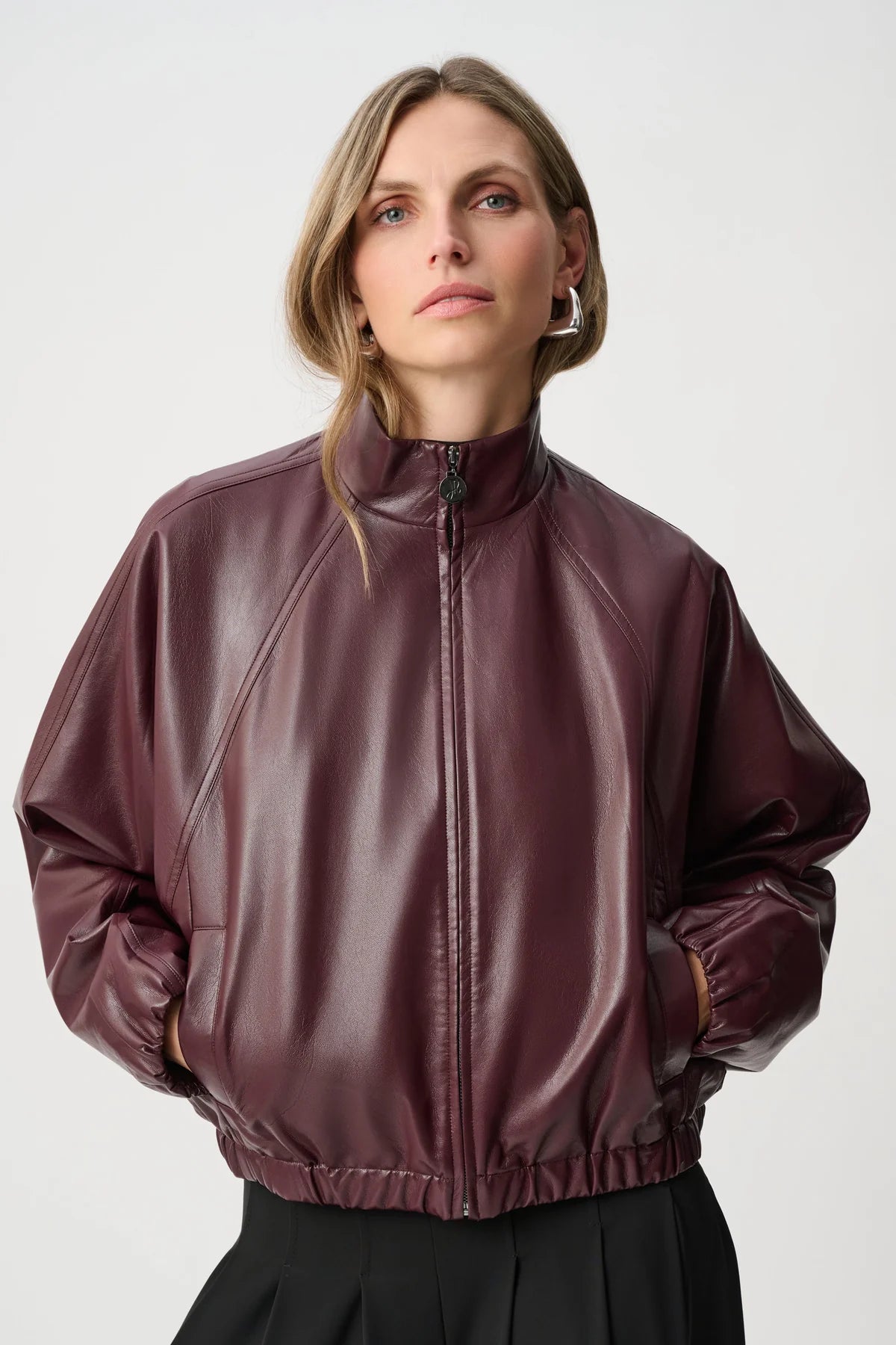 Leatherette Mock-Neck Bomber