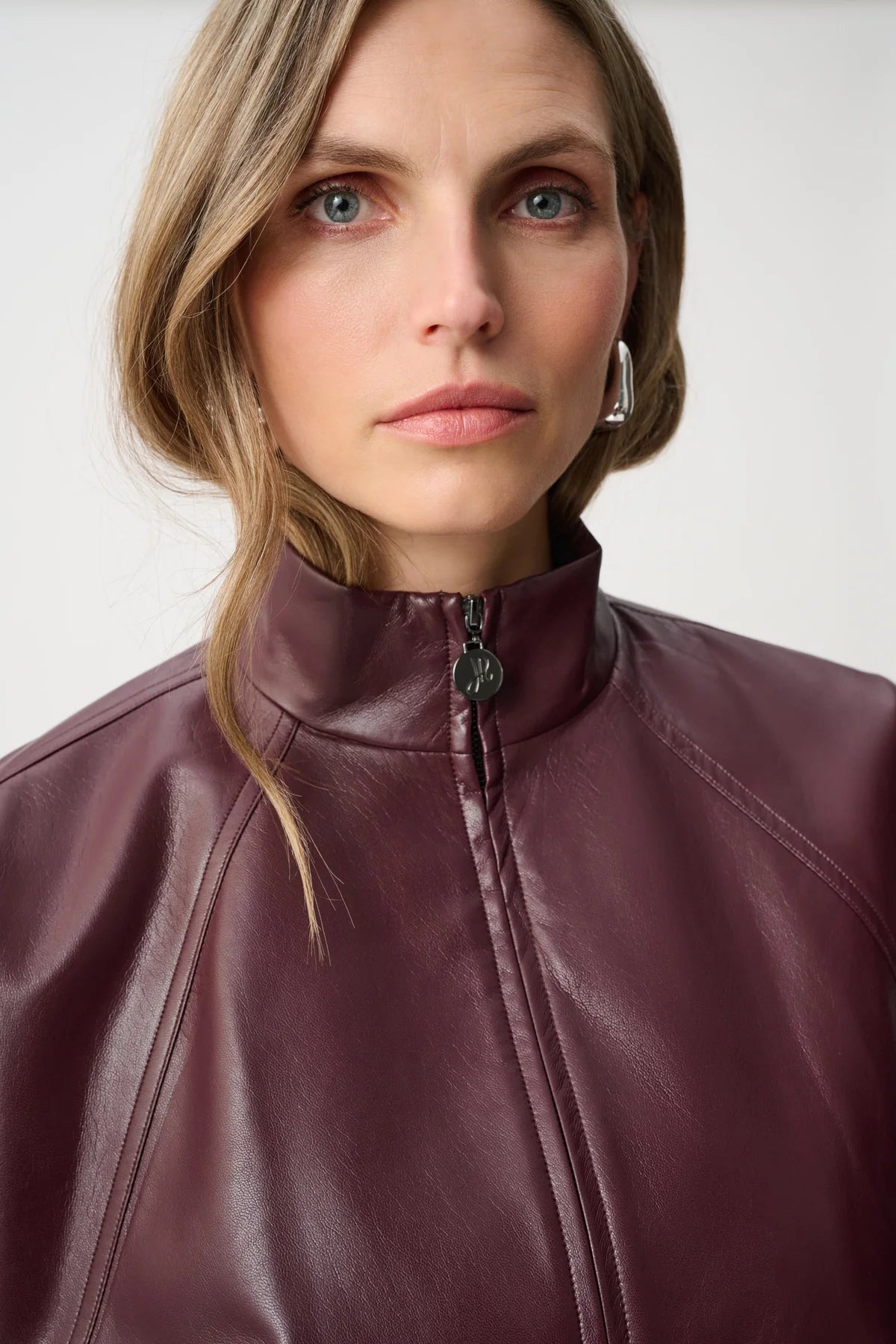 Leatherette Mock-Neck Bomber