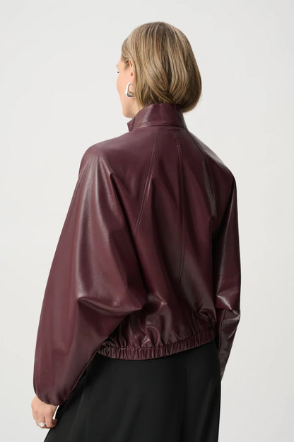Leatherette Mock-Neck Bomber