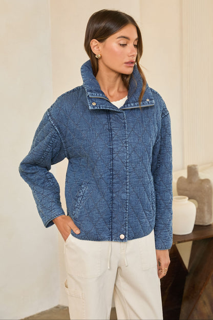 Quilted Funnel Neck Jacket