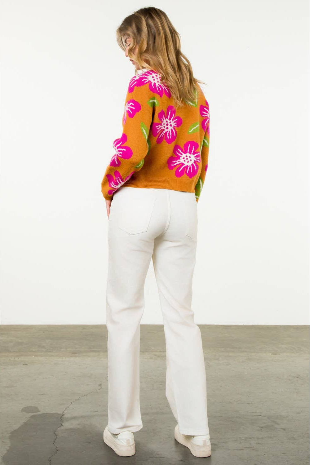 Floral Mock Neck Knit Sweater