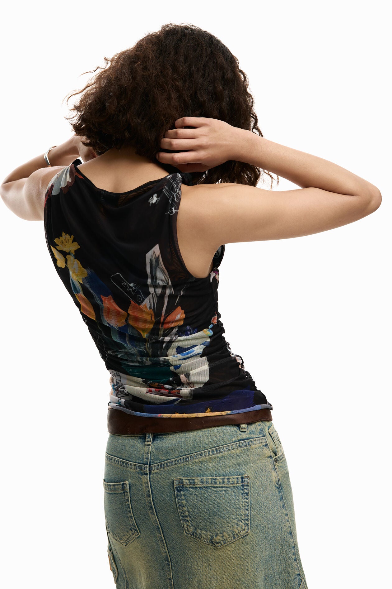 Mesh Flower Print Sleeveless Top