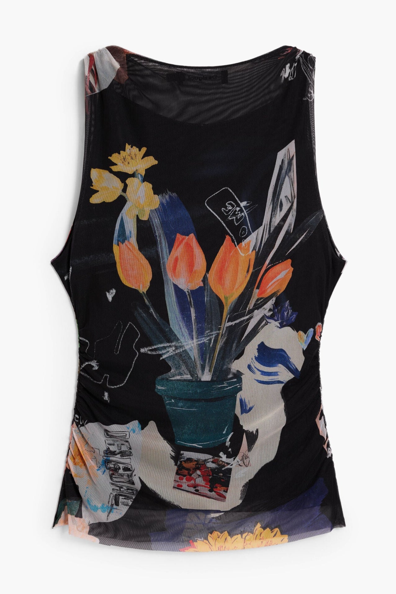 Mesh Flower Print Sleeveless Top