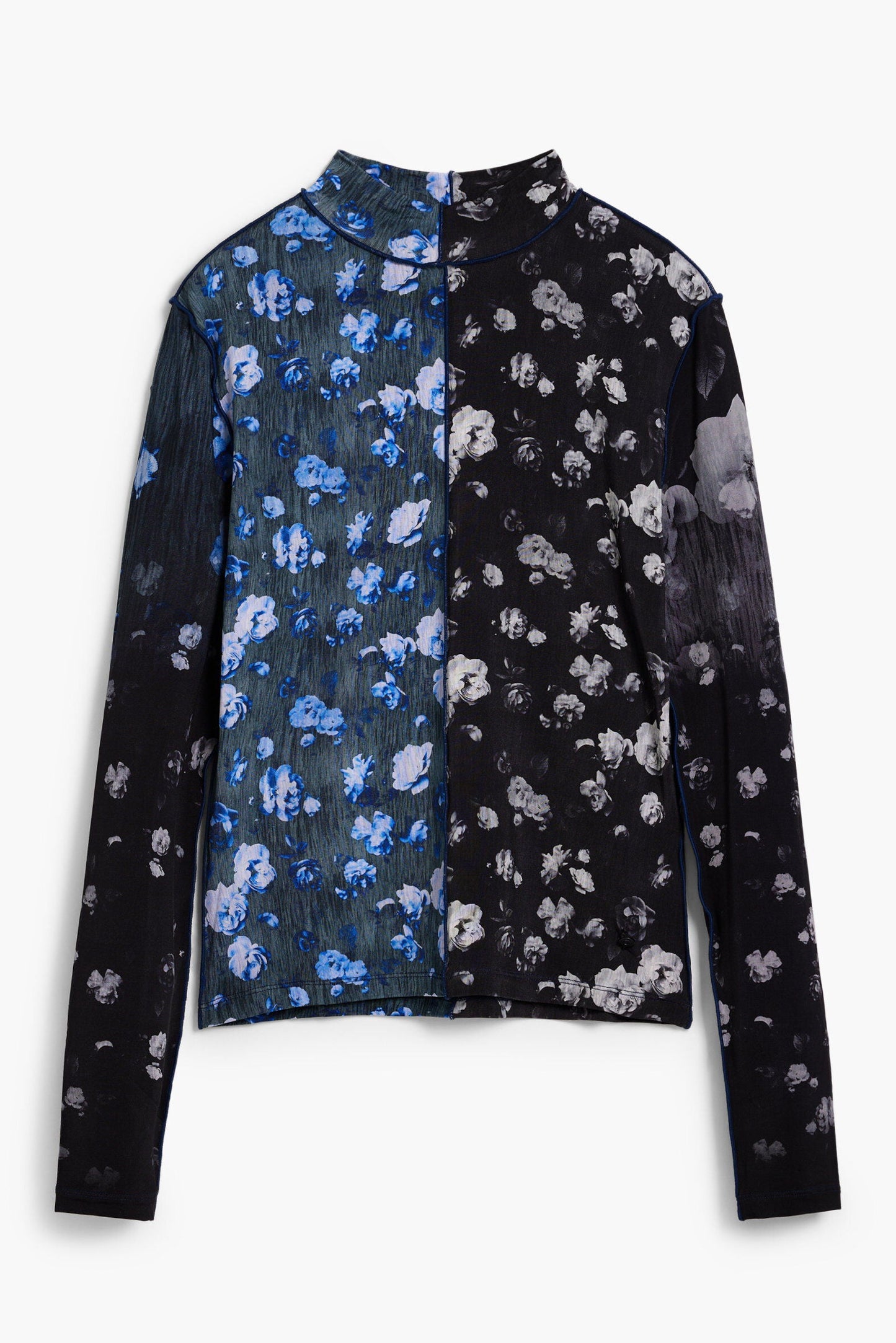 Bicolor Floral Mock Neck Top