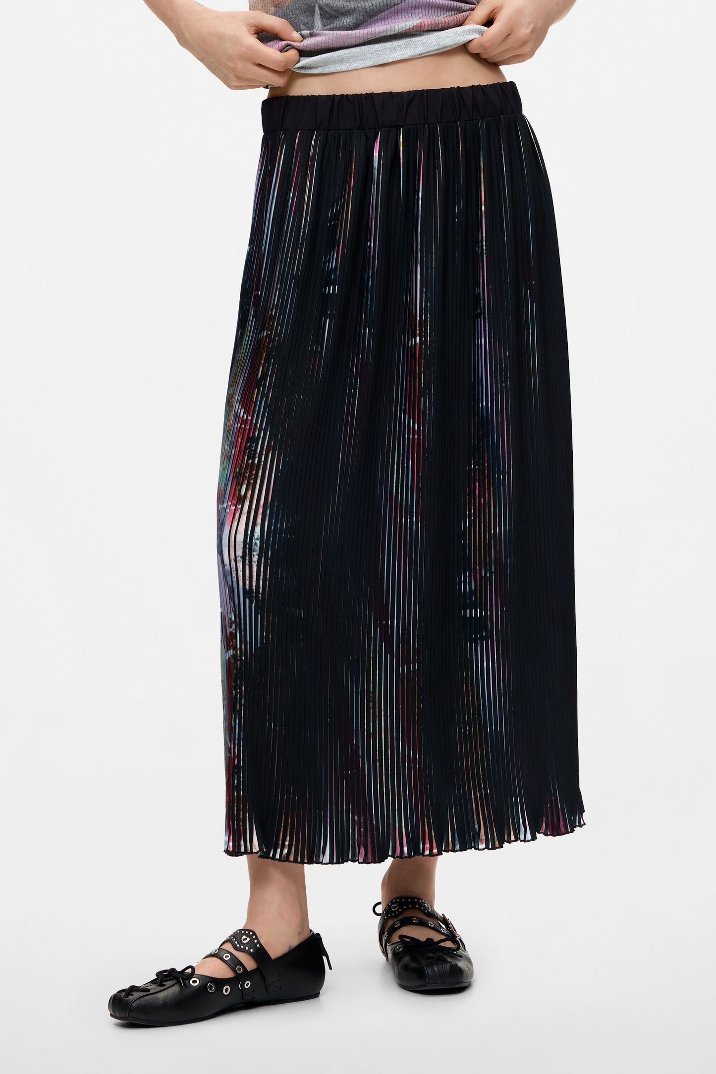 Floral Pleated Midi Skirt