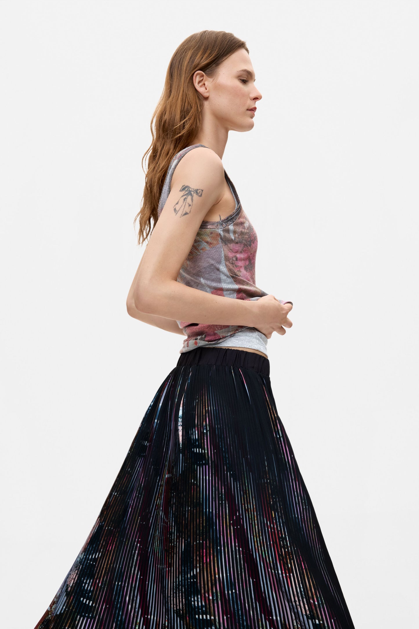 Floral Pleated Midi Skirt
