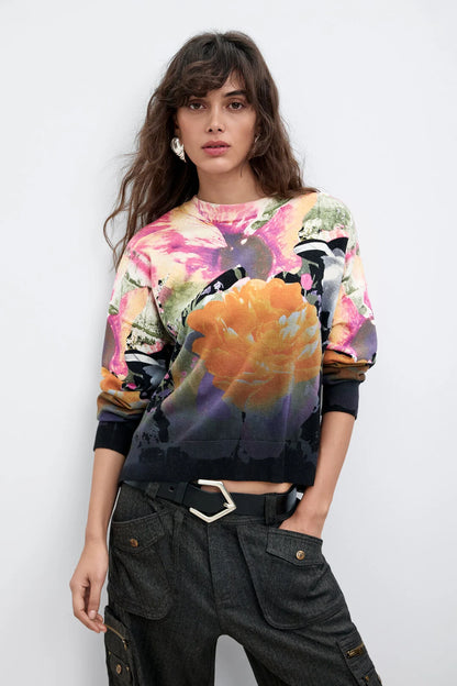 Bold Floral Printed Sweater