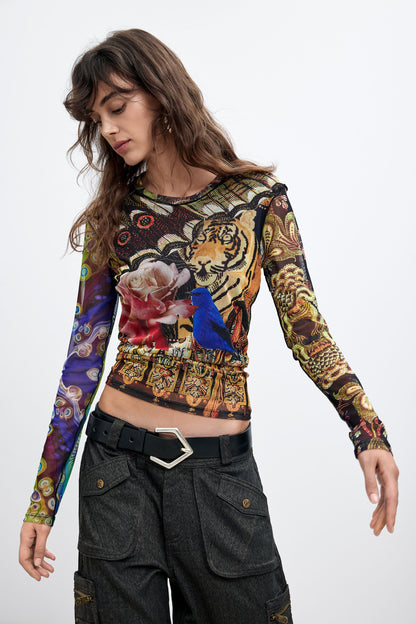 Lion Floral Mesh Top