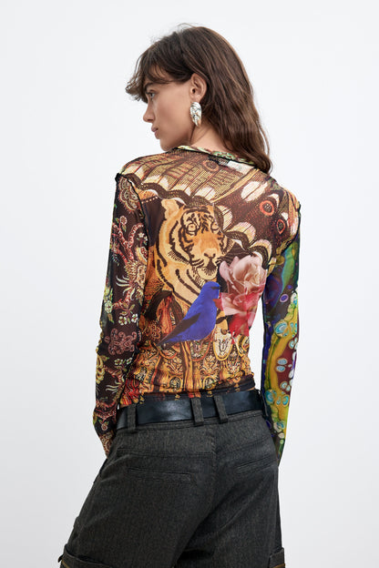 Lion Floral Mesh Top