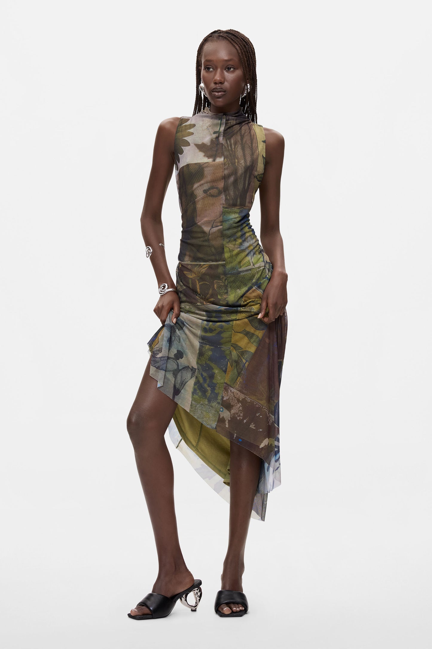 Asymmetrical Sleeveless Mesh Dress