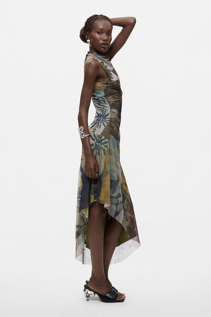 Asymmetrical Sleeveless Mesh Dress