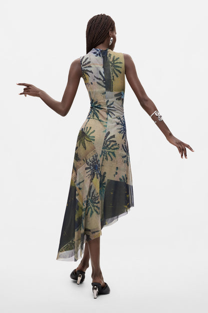 Asymmetrical Sleeveless Mesh Dress