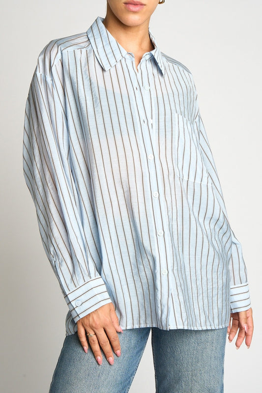 Striped Button Down Shirt With Pocket Blue