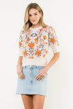 Short Sleeve Floral Crew Neck Sweater