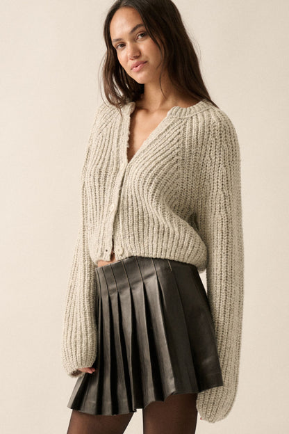 Button-Front Ribbed-Knit Cardigan