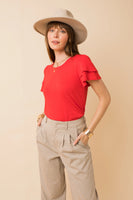 Double Ruffle Short Sleeve Top Red