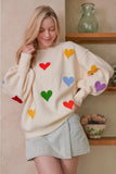 Heart Patterns Round Neck Sweater