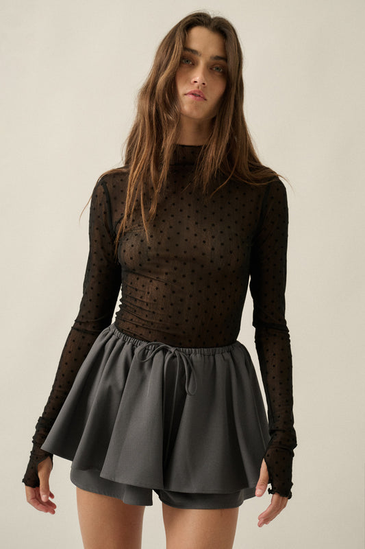 Sheer Floral Mesh Mock-Neck Top
