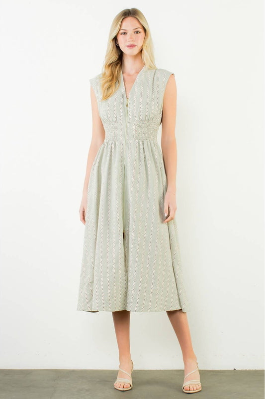 Sleeveless Striped Pattern V-Neck Dress