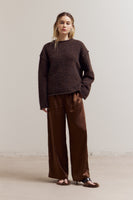 Wide Leg Chocolate Satin Pants