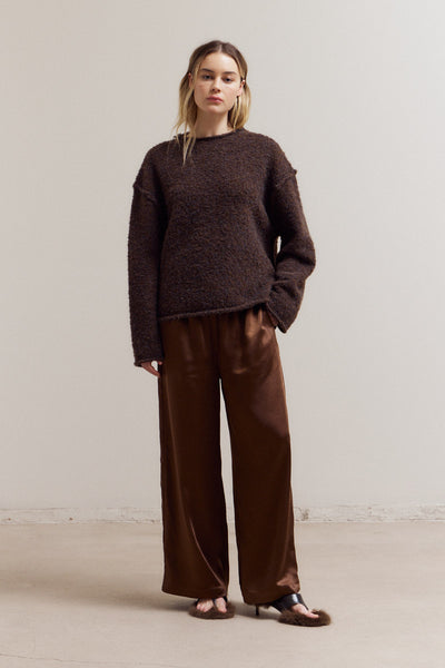 Wide Leg Chocolate Satin Pants