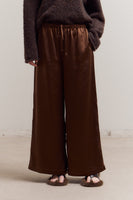 Wide Leg Chocolate Satin Pants