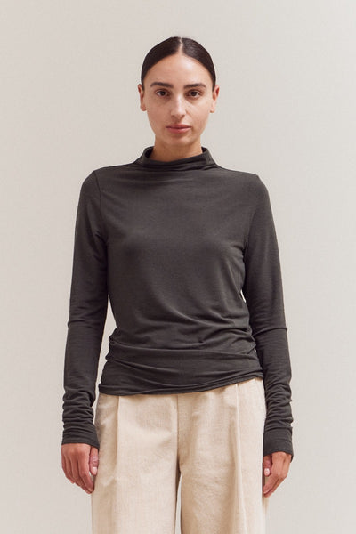 Mock Neck Jersey Top Deep Forest