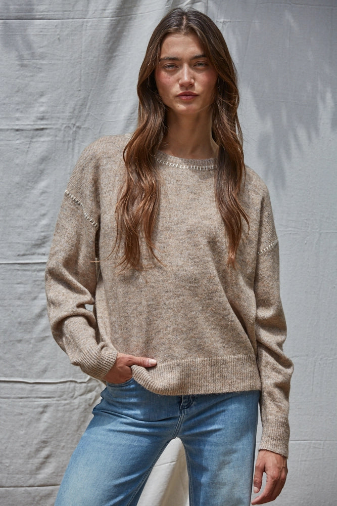 Contrast Stitch Detail Sweater Light Mocha