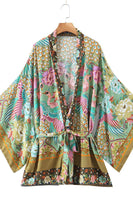 Boho Peacock Print Tie-Waist Kimono