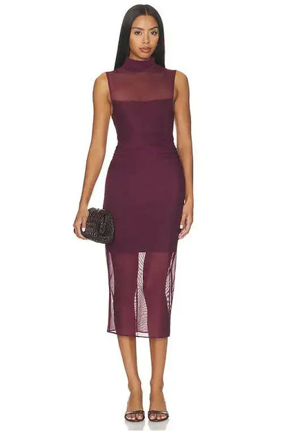 Damira Mock Neck Sheer Midi Dress