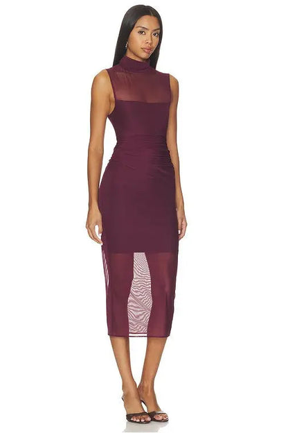 Damira Mock Neck Sheer Midi Dress
