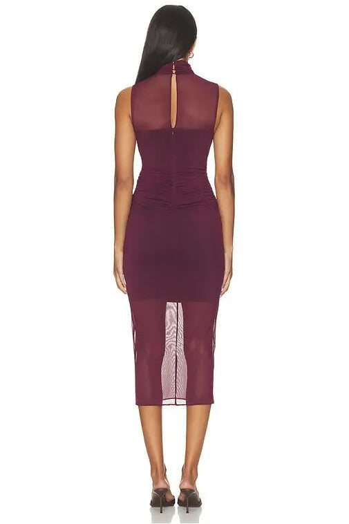 Damira Mock Neck Sheer Midi Dress