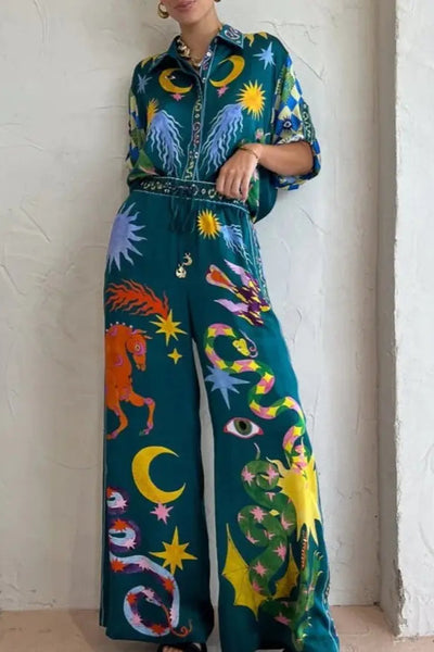 Wonderland Print Wide Leg Pant