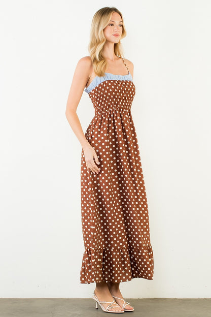 Polka Dot Smocked Maxi Dress