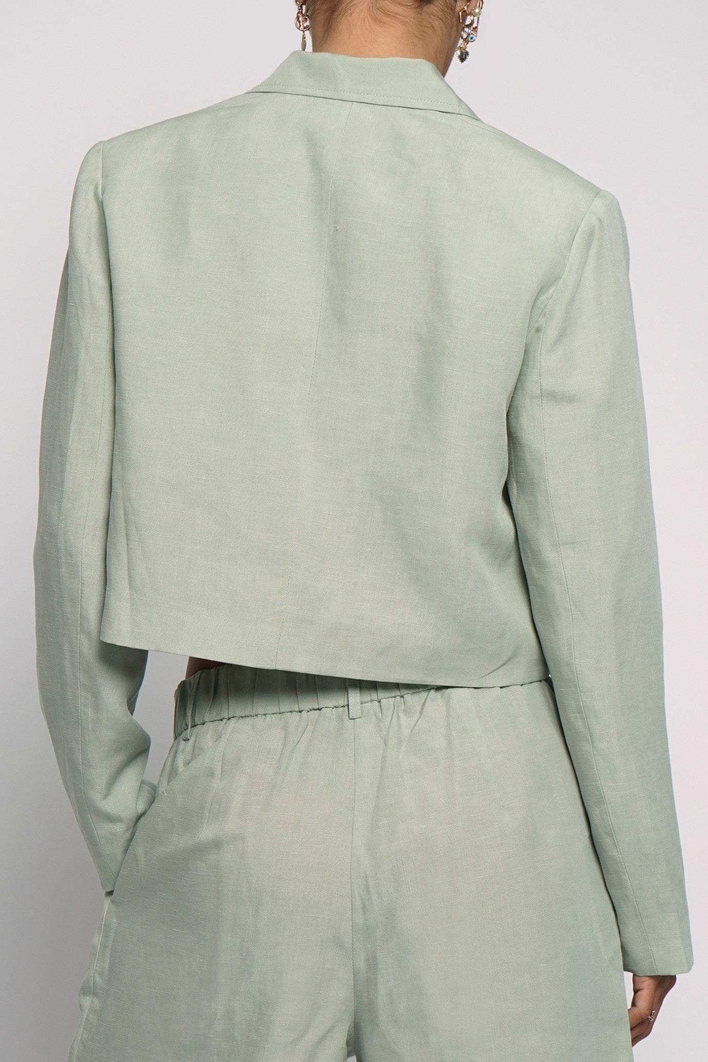 Cropped Boxy Linen Jacket Sage