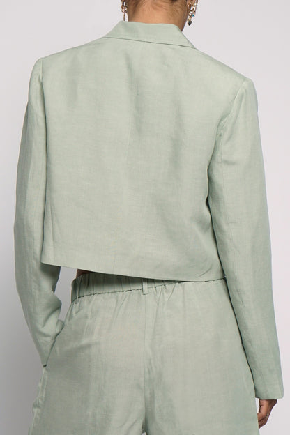 Cropped Boxy Linen Jacket Sage