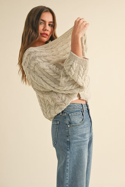 Light Weight Cable Knitted Cardigan Stone