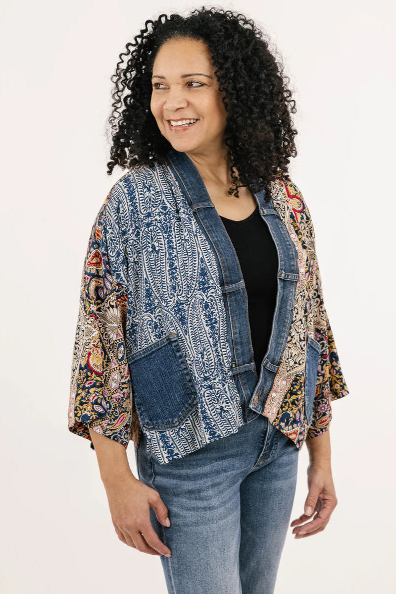 Karol Mixed Fabric Short Cardigan