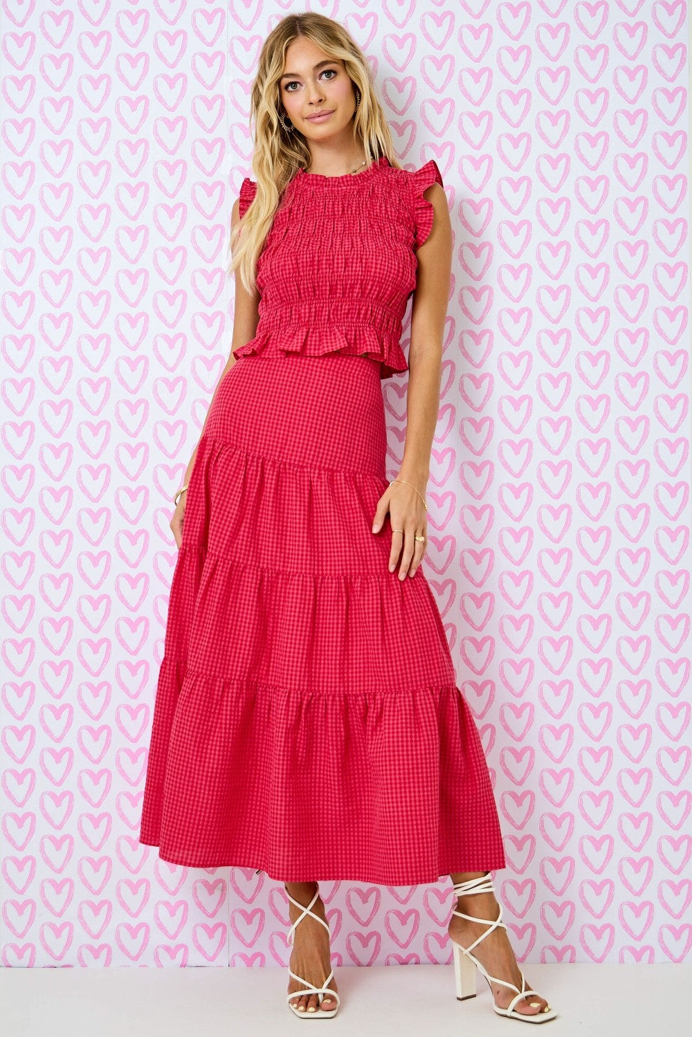 Gingham Tiered Long Skirt