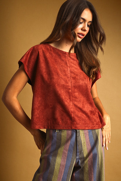 Sued Boxy Crop Top Rust