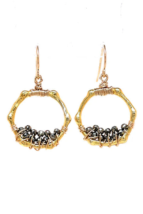 Mini Bamboo Pyrite Hoops Earrings