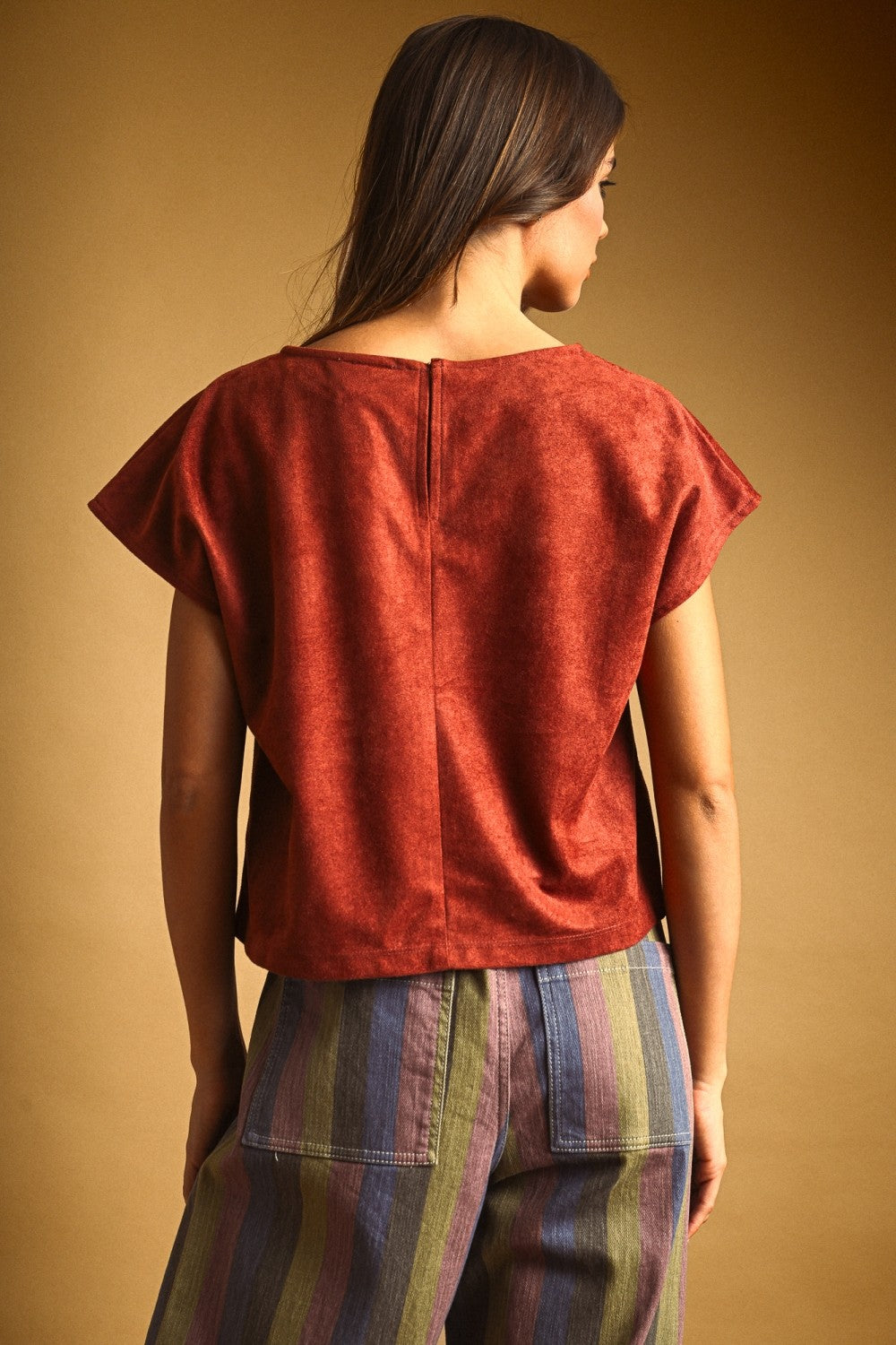 Sued Boxy Crop Top Rust