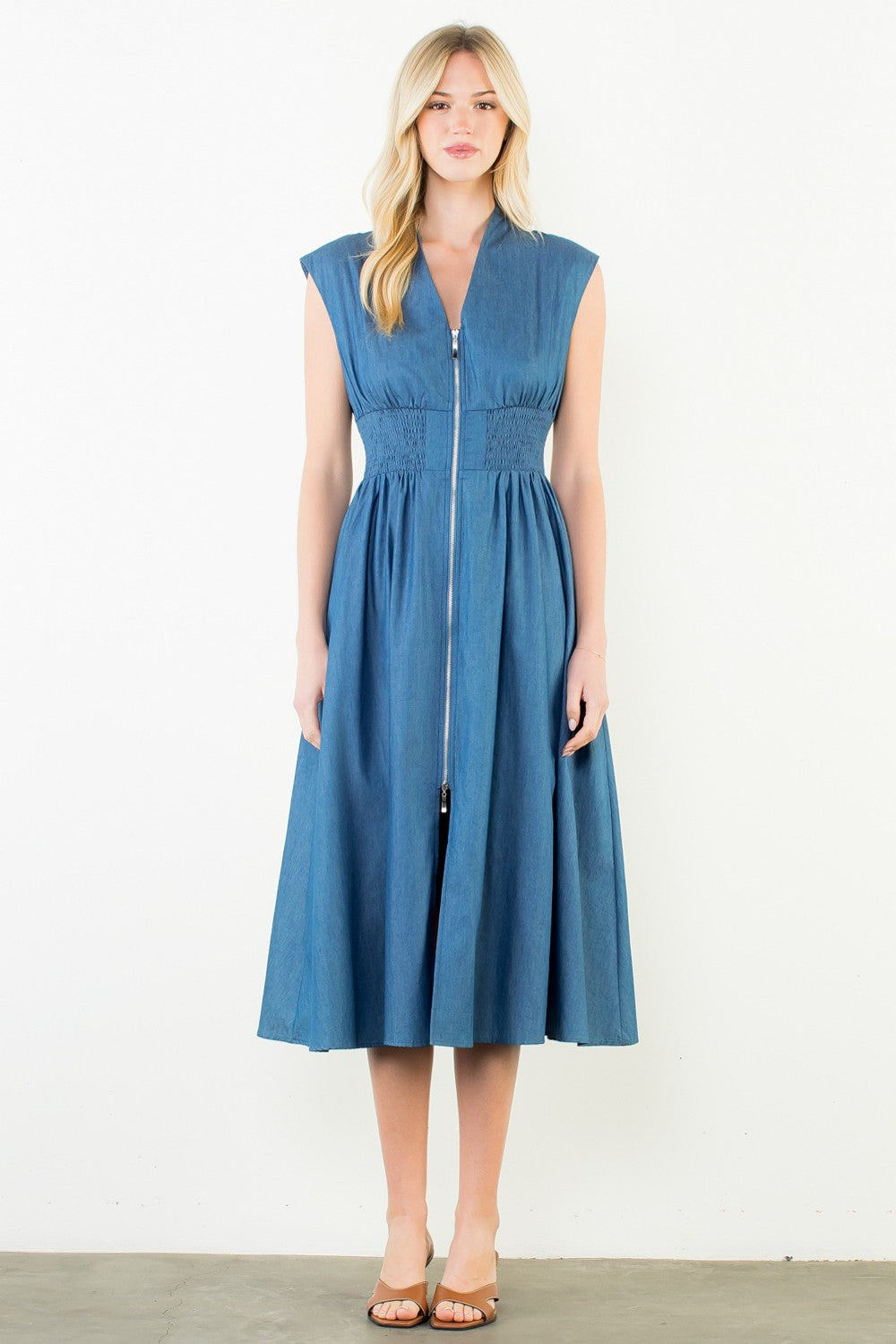 Sleeveless Denim Smocked Waist Dress