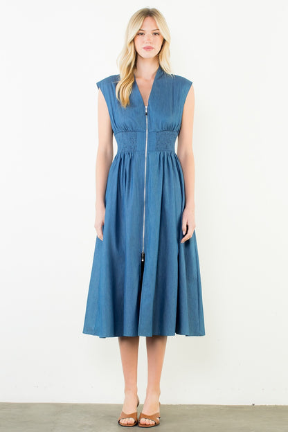 Sleeveless Denim Smocked Waist Dress