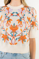 Short Sleeve Floral Crew Neck Sweater