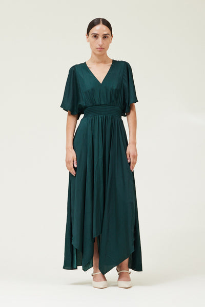 Deep Emerald Unbalanced Skirt Maxi Dress