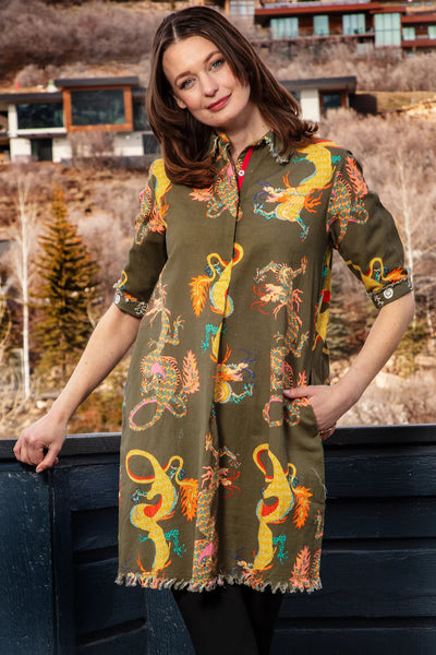 Chatham Dress Olive Dragon