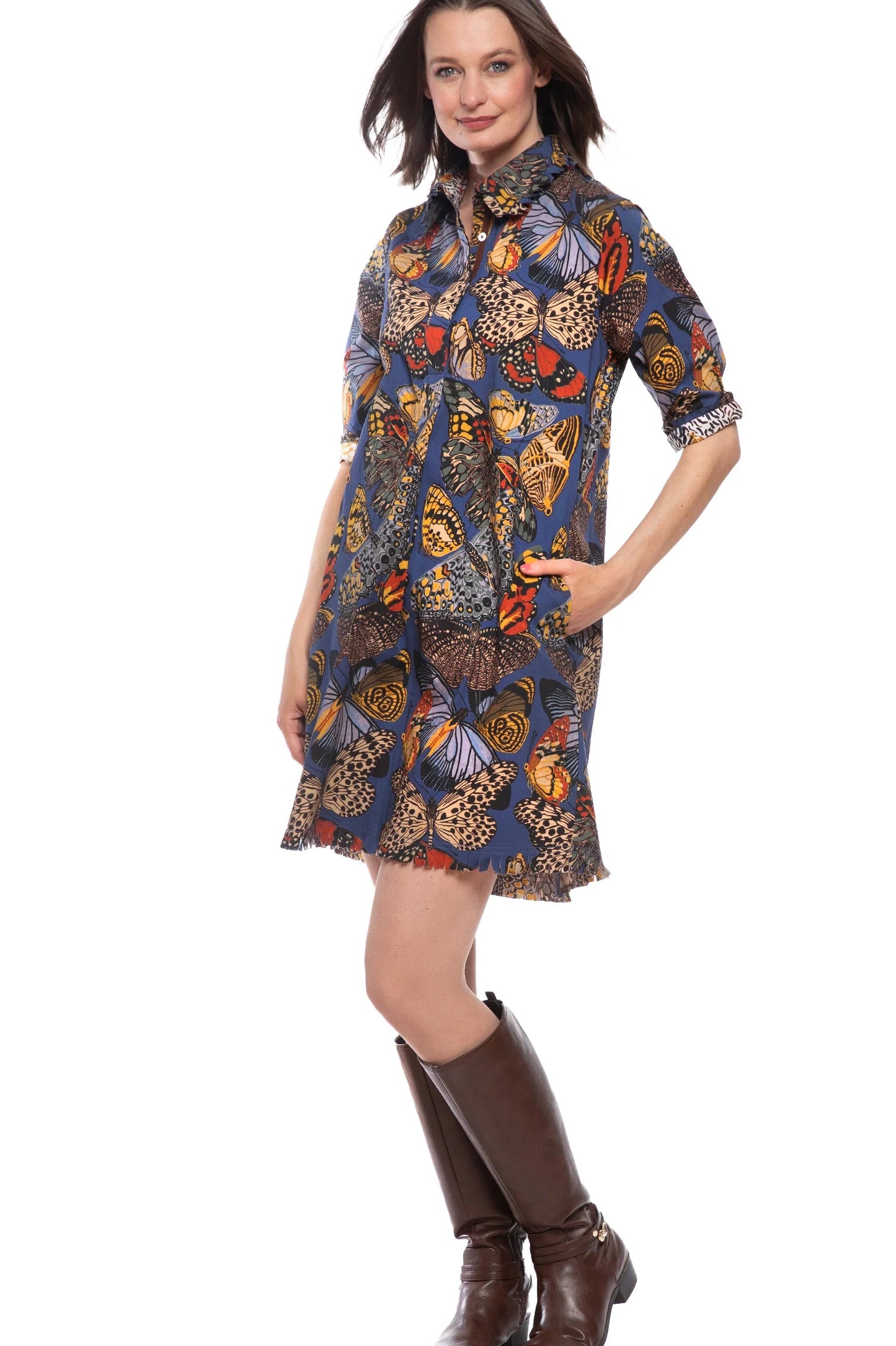 Chatham Dress Blue Butterflies