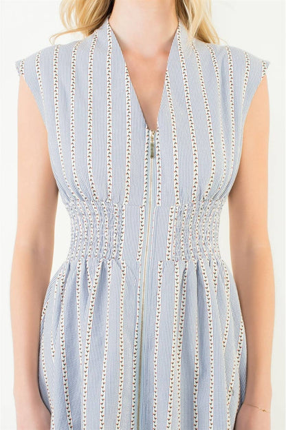 Sleeveless Striped Pattern V-Neck Dress
